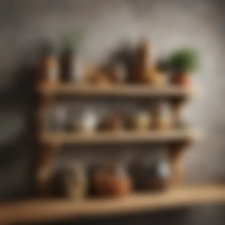 Rustic wooden shelves adorned with decorative jars