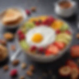 A delightful breakfast bowl featuring vanilla Greek yogurt topped with fresh fruits and nuts.