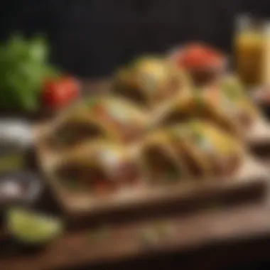 Artfully Arranged Plant-Based Tacos An assortment of plant-based tacos, artfully arranged on a rustic wooden table.