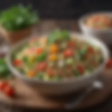 Quinoa Salad with Fresh Vegetables A vibrant bowl of quinoa salad filled with fresh vegetables and herbs.