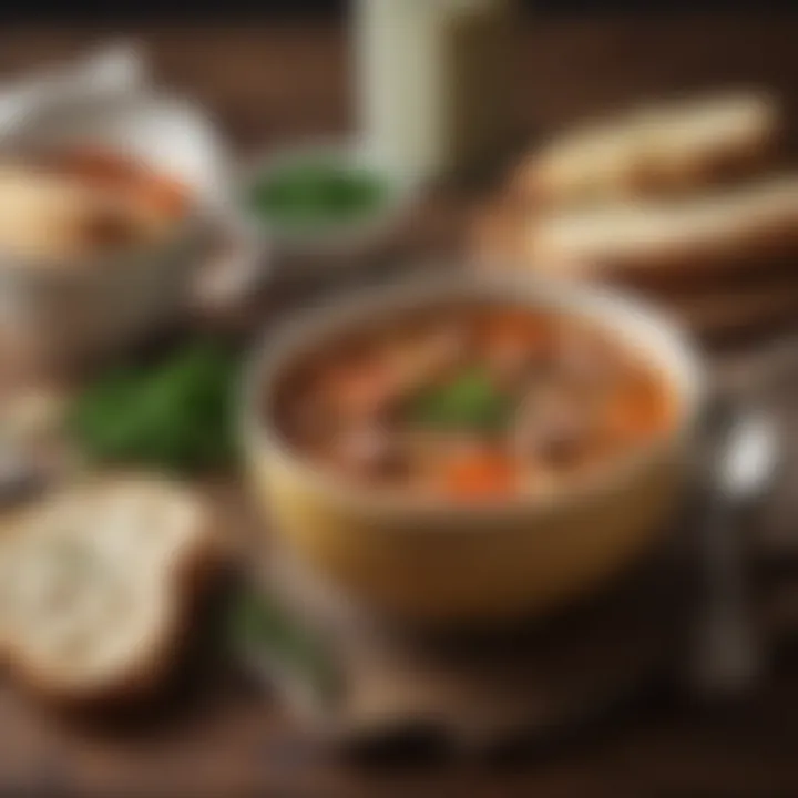 A hearty bowl of Italian turkey sausage soup garnished with herbs and served with crusty bread