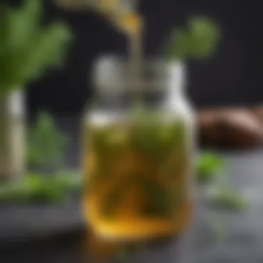 Delicious keto-friendly simple syrup in a glass jar with fresh herbs