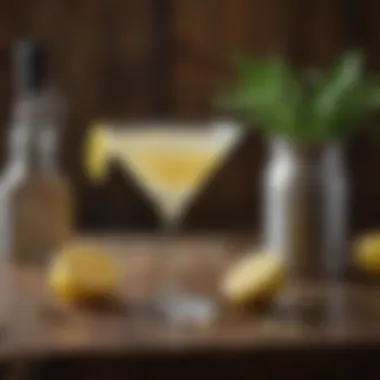 Ingredients for Kettle One Lemon Drop Martini displayed on a rustic table