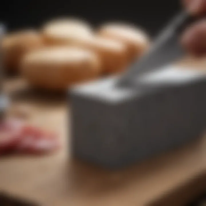 Close-up of a sharpening stone in use, highlighting technique and precision