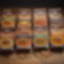 A colorful assortment of lentil soup mix packages arranged on a wooden surface