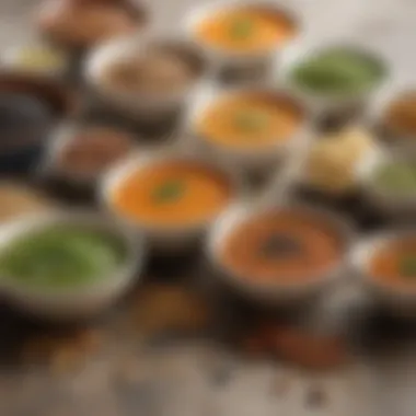 Ingredients of Lentil Soup Mixes Close-up of various lentils and spices used in soup mixes displayed in bowls