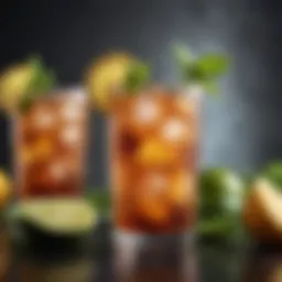 Colorful cocktail garnished with citrus and mint