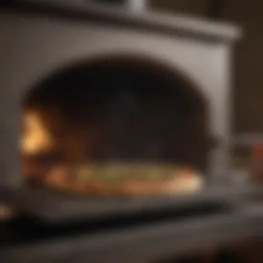 A pizza stone in an oven emitting warmth