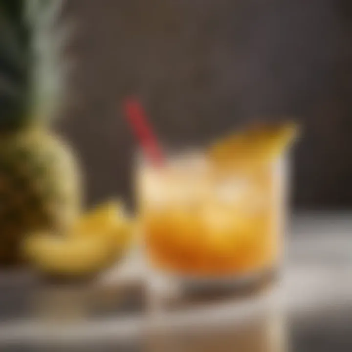 A refreshing cocktail featuring Malibu rum garnished with a slice of pineapple.