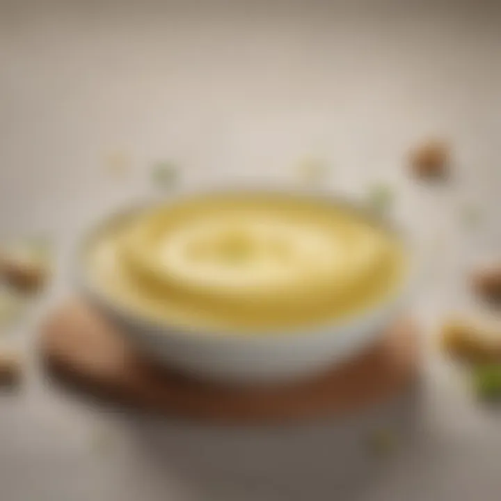A pristine bowl of clarified butter, showcasing its golden hue and smooth consistency.