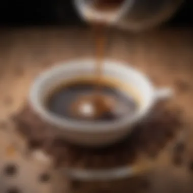 Close-up of coffee extraction showcasing rich aromas and colors