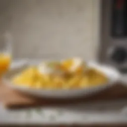 A perfectly cooked scrambled egg dish prepared in a microwave