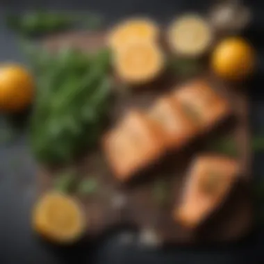 An assortment of fresh herbs and citrus for seasoning.