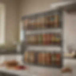 Elegant spice rack displayed in a compact kitchen