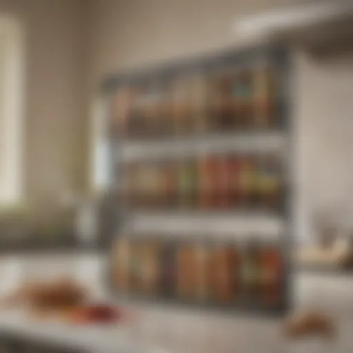 Elegant spice rack displayed in a compact kitchen