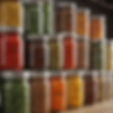Clear labeled jars enhancing spice visibility