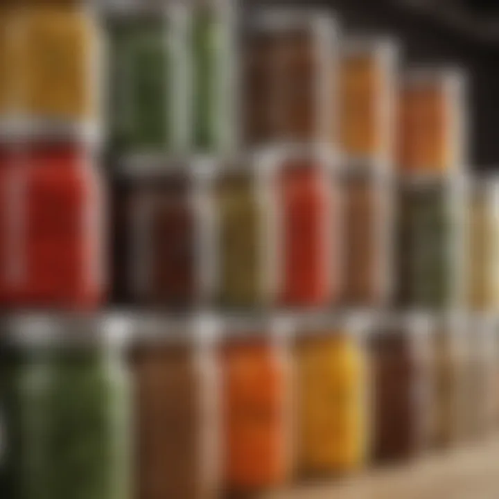 Clear labeled jars enhancing spice visibility