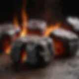 A close-up view of glowing charcoal briquettes ready for grilling.