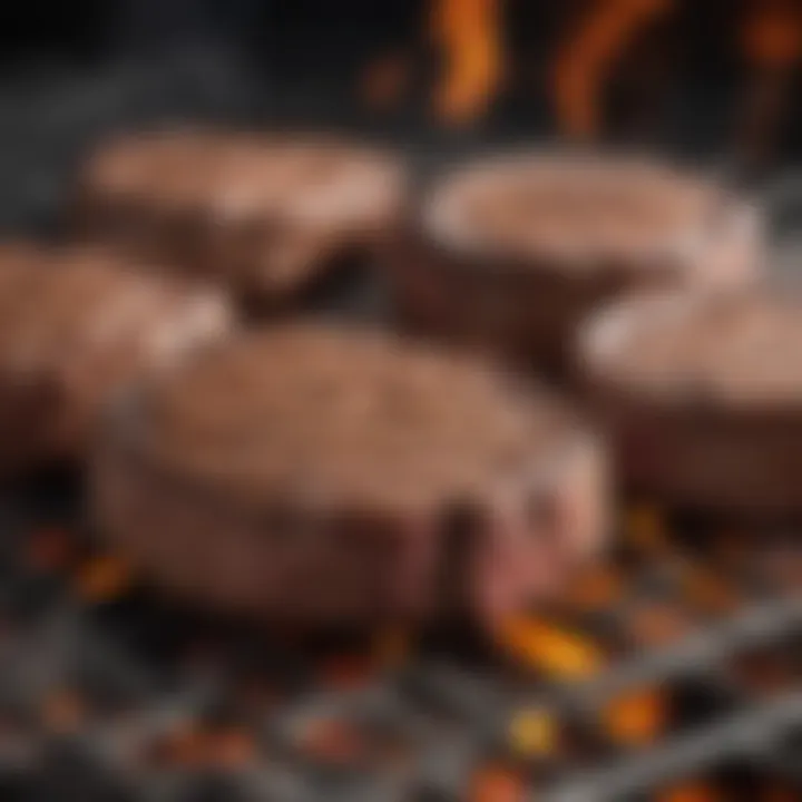 An open grill with perfectly seared steaks resting on the grates.