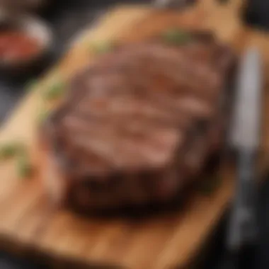 Seared Ribeye Delight A perfectly seared ribeye steak resting on a wooden cutting board