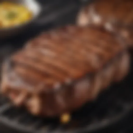 A perfectly grilled steak with visible grill marks