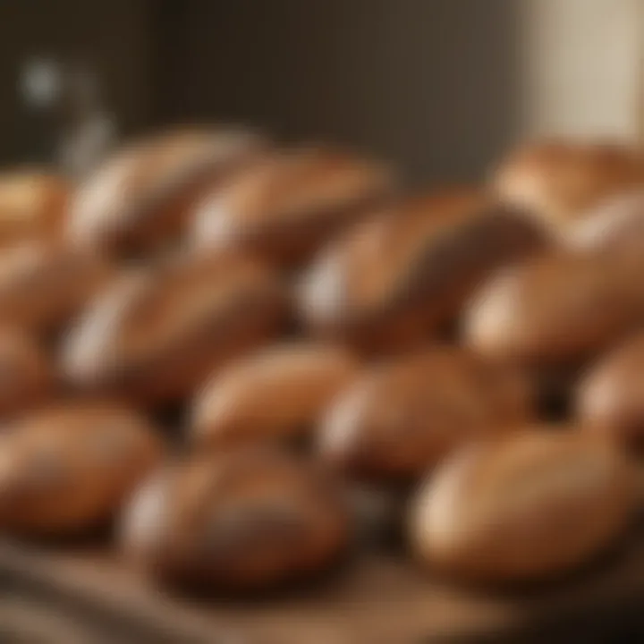 Various types of sourdough bread displayed on a wooden table