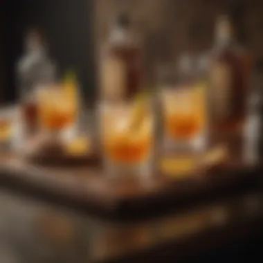 Artfully arranged whisky ginger cocktails on a bar top