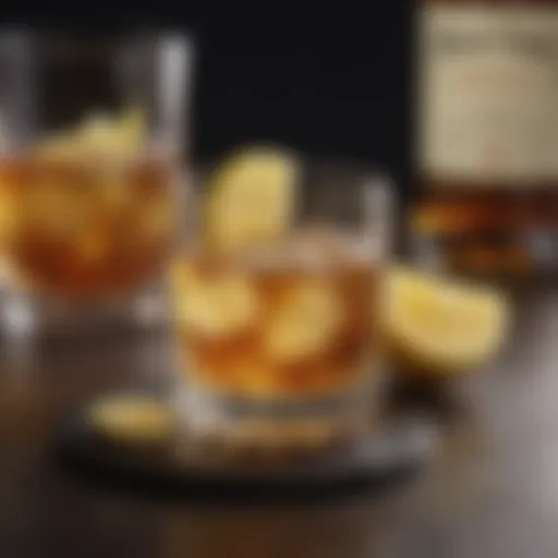 Elegant glass of whisky ginger with a twist of lemon