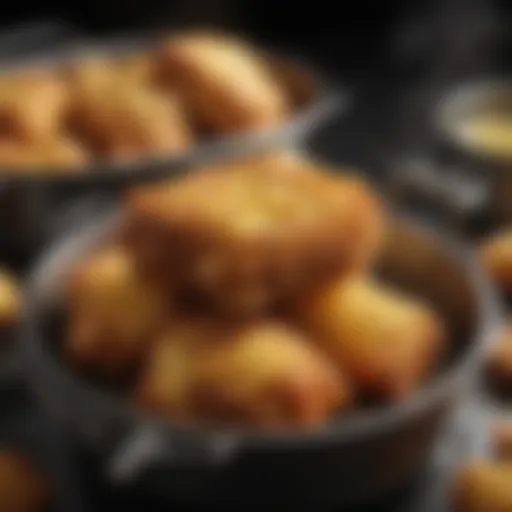 Close-up of a deep fat fryer with golden fried food