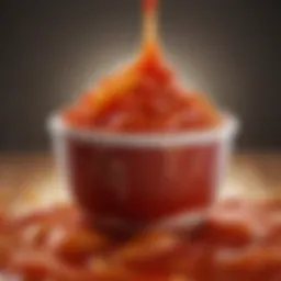 A close-up view of a vibrant bowl of McDonald's ketchup showcasing its rich texture