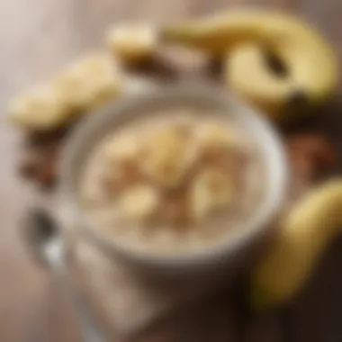 Comforting Oatmeal with Banana A soothing bowl of oatmeal topped with sliced bananas and a sprinkle of cinnamon