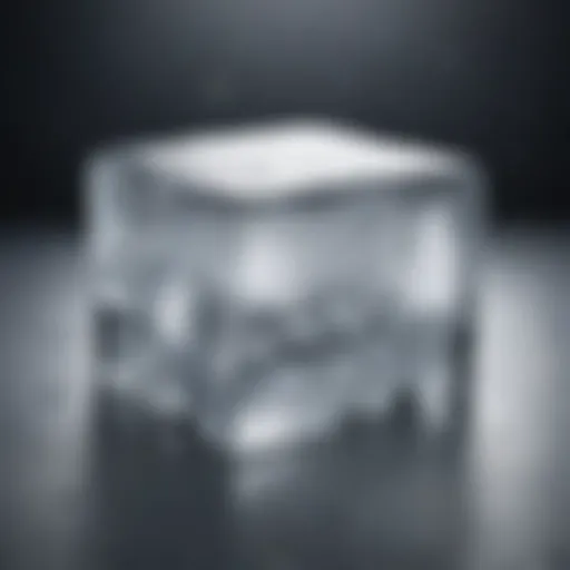 Pristine block of clear ice glistening under light