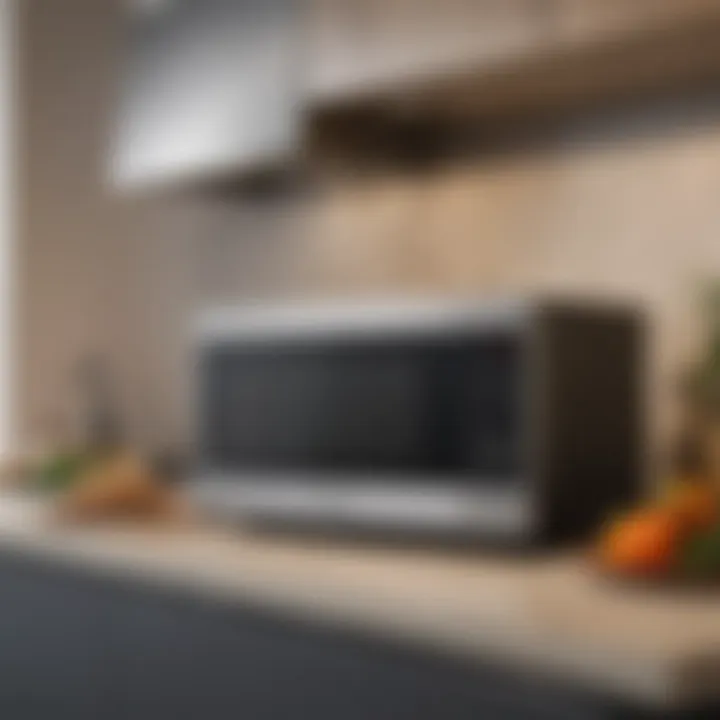 Microwave with mute function displayed prominently in a modern kitchen