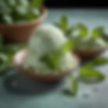 Fresh Mint and Creamy Bliss A close-up of fresh mint leaves beside a creamy mint ice cream