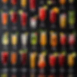 A colorful array of mocktails and cocktails elegantly displayed.