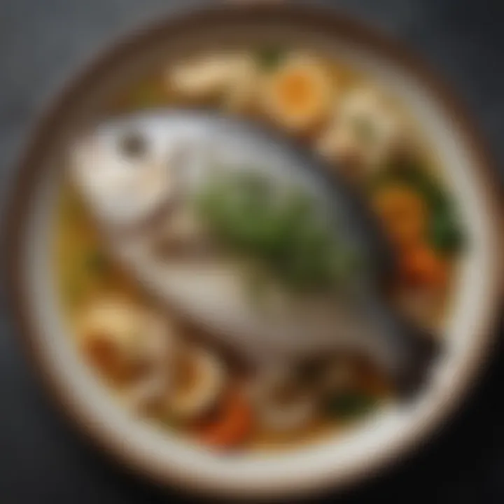 A beautifully arranged plate of steamed fish, highlighting healthy cooking methods.