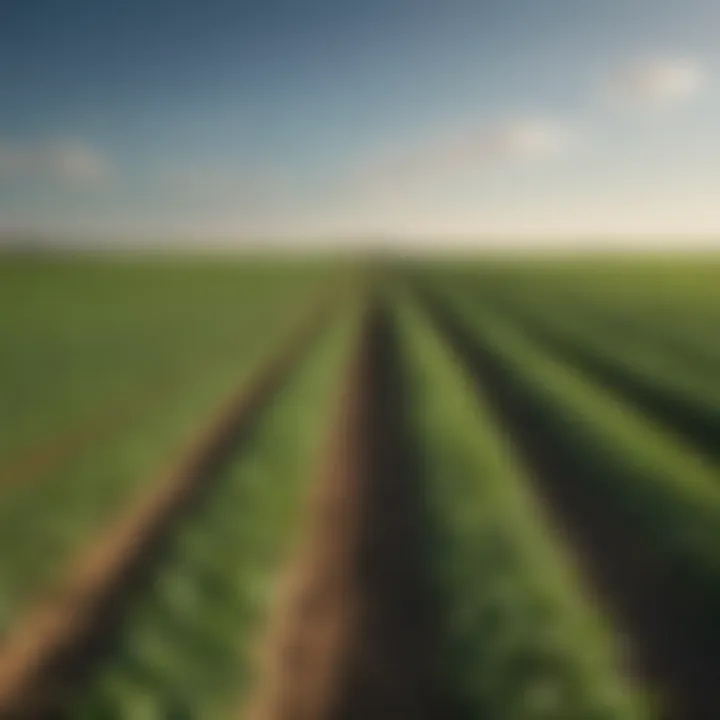 Field of soybeans growing under a clear sky