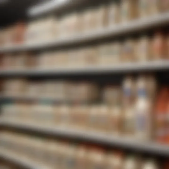 Variety of soy milk brands displayed on a supermarket shelf