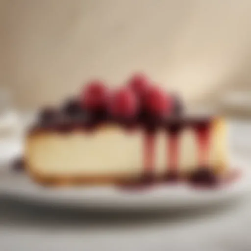 A perfectly baked New York cheesecake topped with a berry compote