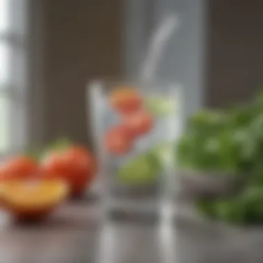 The Importance of Hydration A glass of water alongside fresh produce symbolizing hydration