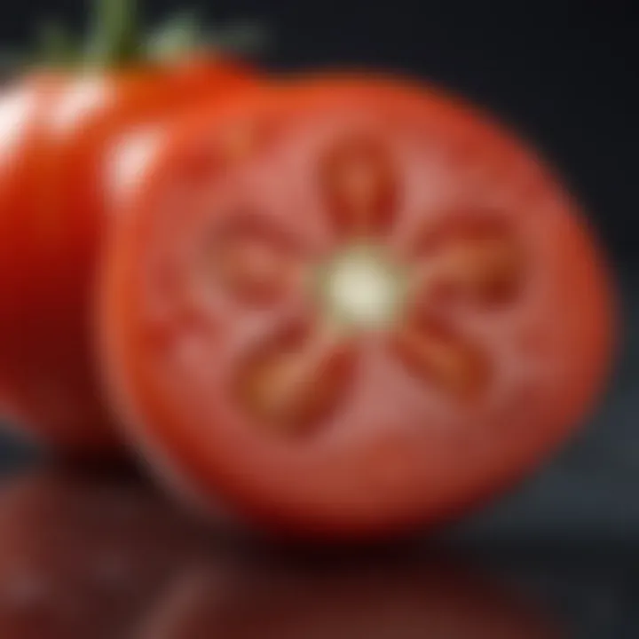 Close-up of a cherry tomato cut in half