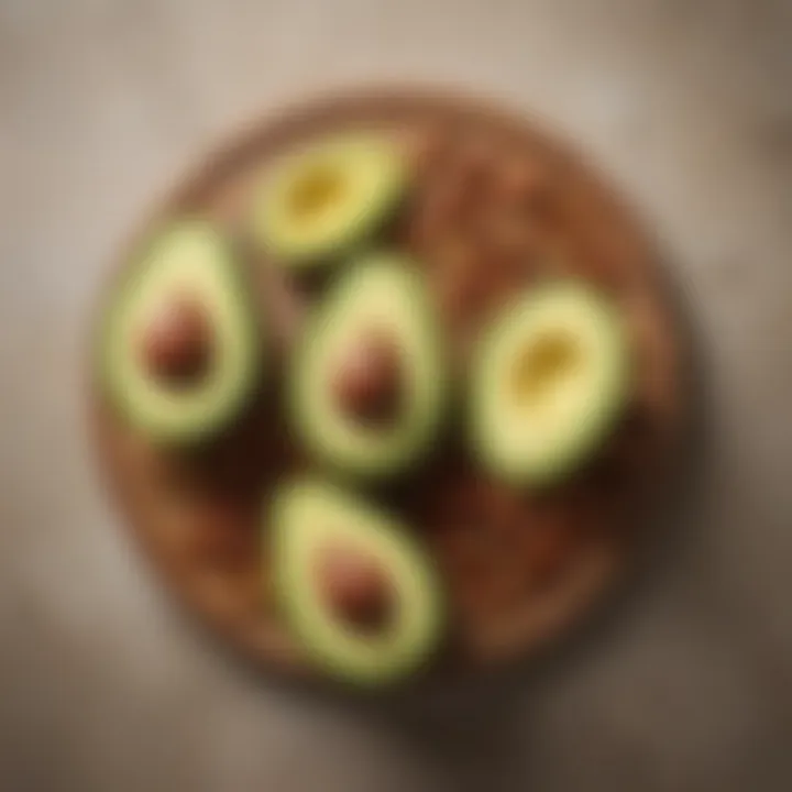 A variety of healthy fats including avocados, nuts, and olive oil arranged aesthetically