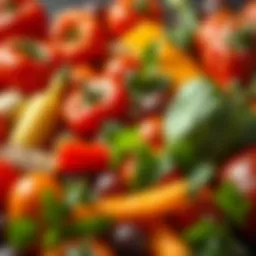 Colorful assortment of fresh vegetables for soup preparation.