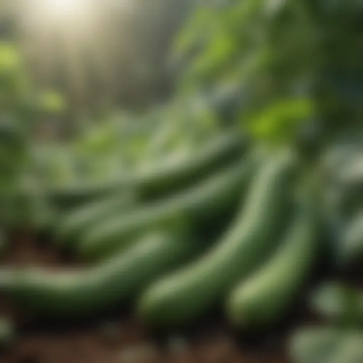 Lush garden of organic seedless cucumbers thriving under sunlight