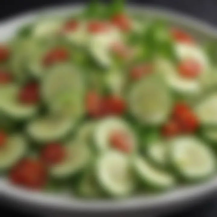 A beautiful salad featuring sliced organic seedless cucumbers