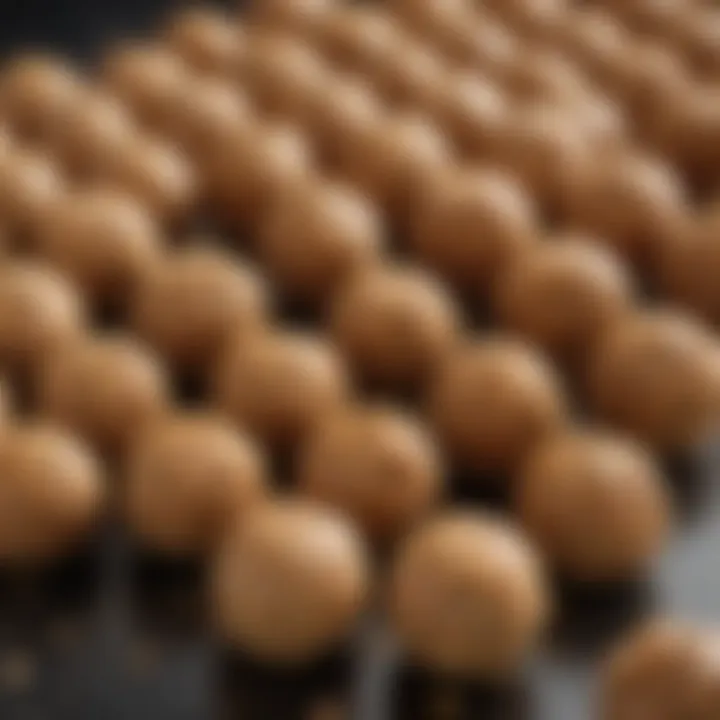 A close-up of peanut butter power balls highlighting their texture and richness.