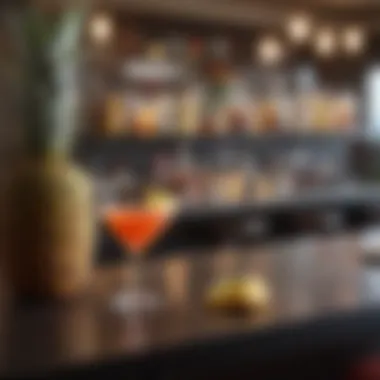 Stylish Bar Setting with Pineapple Cosmopolitan A stylish bar setting showcasing the Pineapple Cosmopolitan
