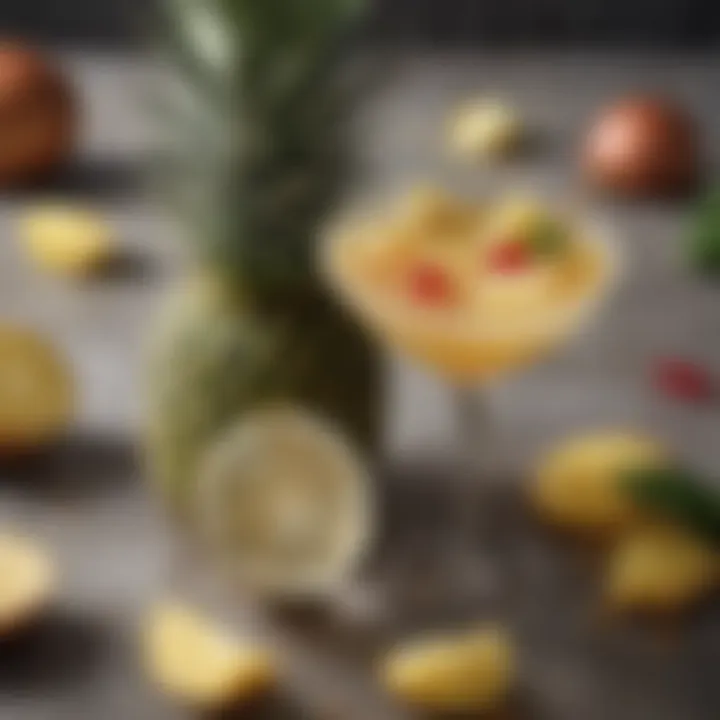 Ingredients of Pineapple Cosmopolitan laid out elegantly