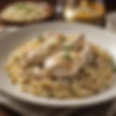 Deliciously plated chicken Alfredo dish