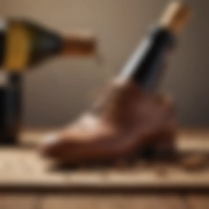 Creative use of a shoe for removing cork from a wine bottle